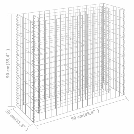 Gabion plantenbak verhoogd 90x30x90 cm gegalvaniseerd staal 7