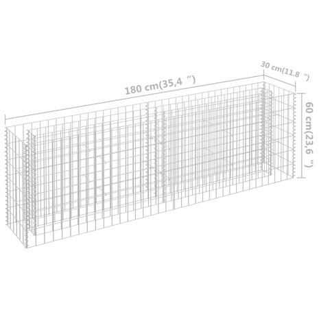 Gabion plantenbak verhoogd 180x30x60 cm gegalvaniseerd staal 7