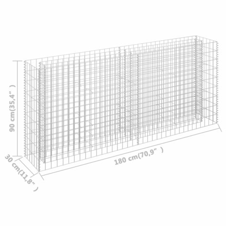 Gabion plantenbak verhoogd 180x30x90 cm gegalvaniseerd staal 7