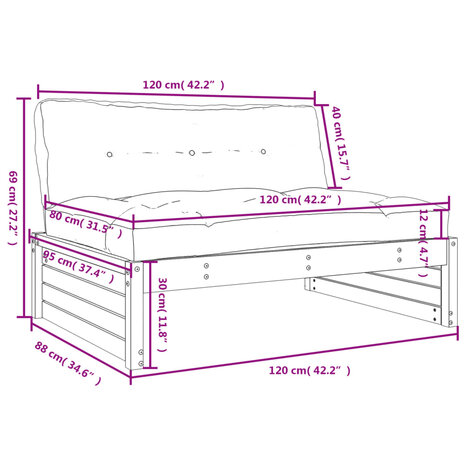 Middenbank 120x80 cm massief grenenhout honingbruin 9