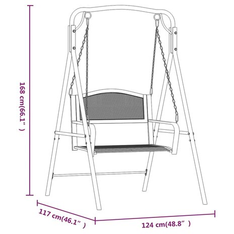 Schommelbank 124 cm staal zwart 8