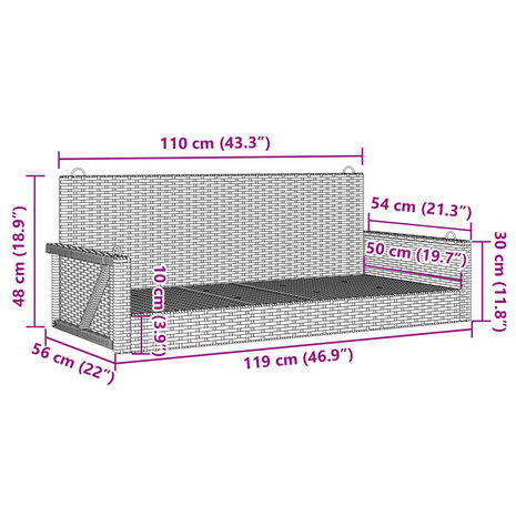 Schommelbank 119x56x48 cm poly rattan zwart 9