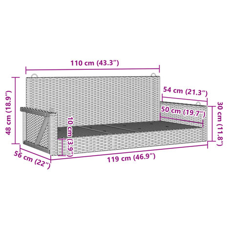 Schommelbank 119x56x48 cm poly rattan bruin 9