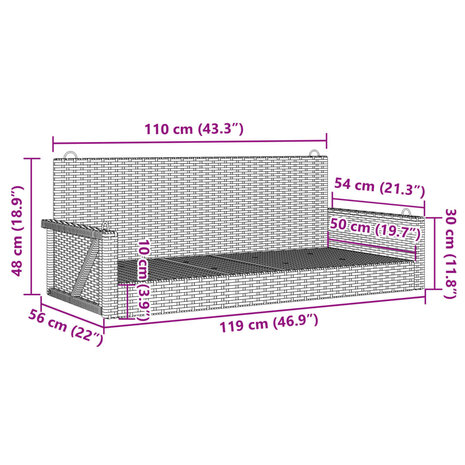 Schommelbank 119x56x48 cm poly rattan grijs 9