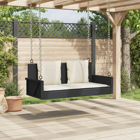 Schommelbank met kussens 119x56x48 cm poly rattan zwart 3