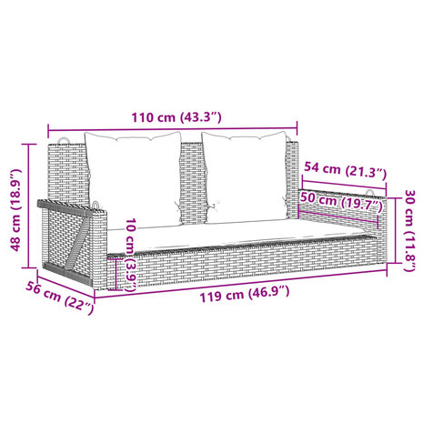 Schommelbank met kussens 119x56x48 cm poly rattan zwart 9