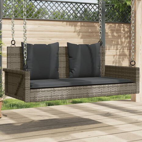 Schommelbank met kussens 119x56x48 cm poly rattan grijs 1