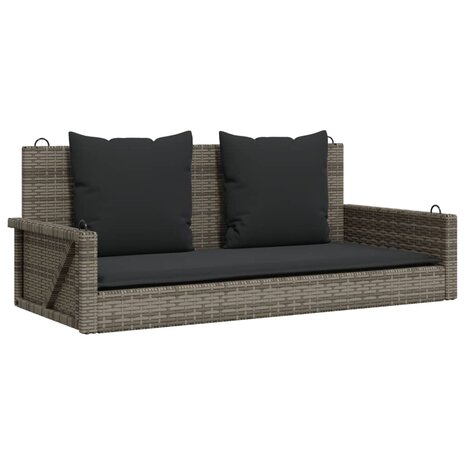 Schommelbank met kussens 119x56x48 cm poly rattan grijs 2