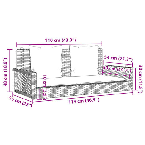 Schommelbank met kussens 119x56x48 cm poly rattan beige 9