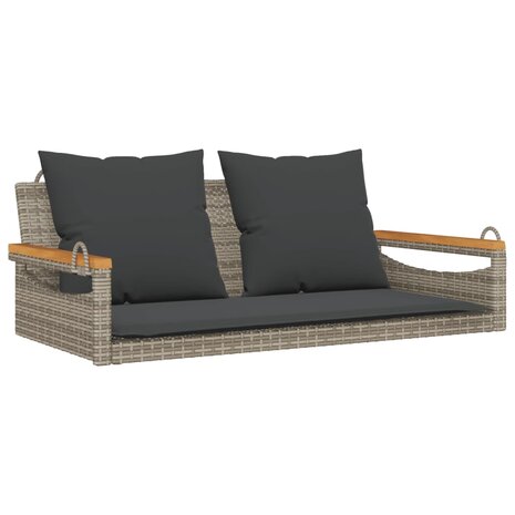 Schommelbank met kussens 109x62x40 cm poly rattan grijs 2