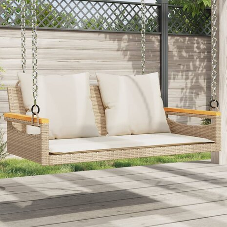 Schommelbank met kussens 109x62x40 cm poly rattan beige 1