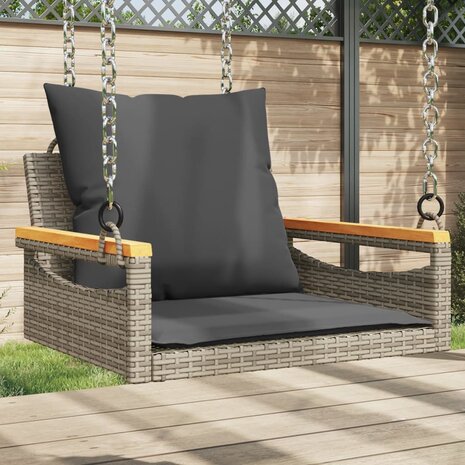 Schommelbank met kussens 63x62x40 cm poly rattan grijs 1