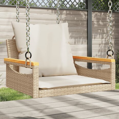 Schommelbank met kussens 63x62x40 cm poly rattan beige 1