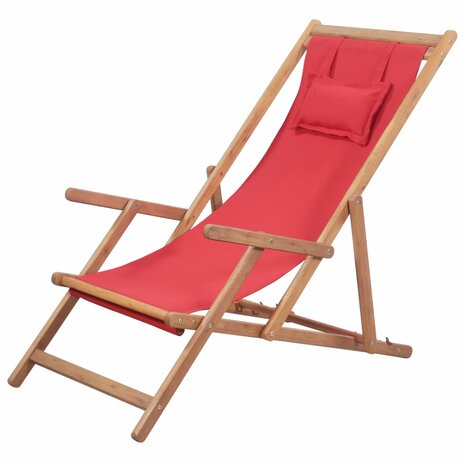 Strandstoel inklapbaar stof en houten frame rood 1