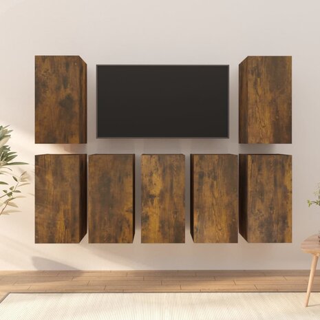 Tv-meubels 7 st 30,5x30x60 cm bewerkt hout gerookt eikenkleurig 1