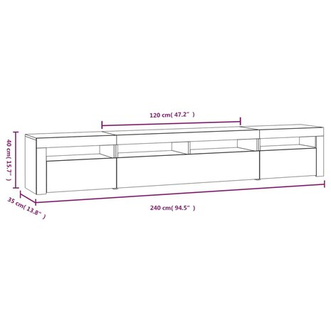 Tv-meubel met LED-verlichting 240x35x40 cm wit 12