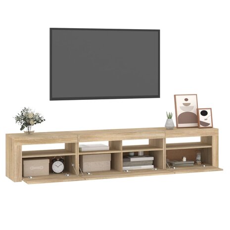 Tv-meubel met LED-verlichting 210x35x40 cm sonoma eikenkleurig 6