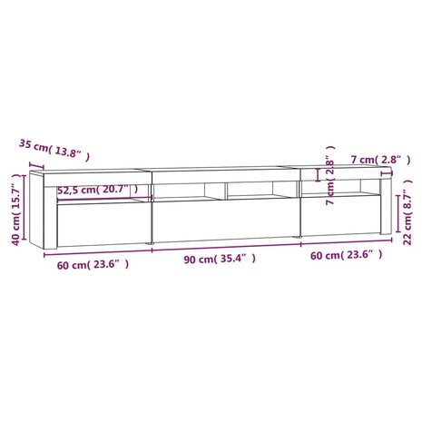 Tv-meubel met LED-verlichting 210x35x40 cm sonoma eikenkleurig 12