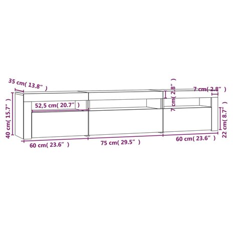 Tv-meubel met LED-verlichting 195x35x40 cm wit 12