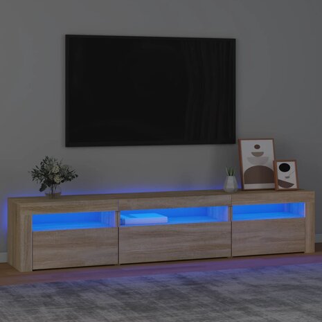 Tv-meubel met LED-verlichting 195x35x40 cm sonoma eikenkleurig 1