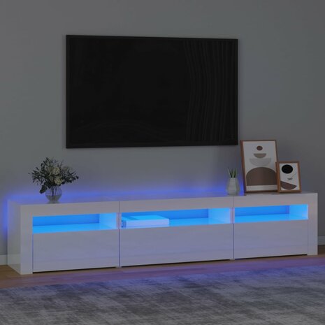 Tv-meubel met LED-verlichting 195x35x40 cm hoogglans wit 1