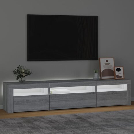 Tv-meubel met LED-verlichting 195x35x40 cm grijs sonoma eiken 3