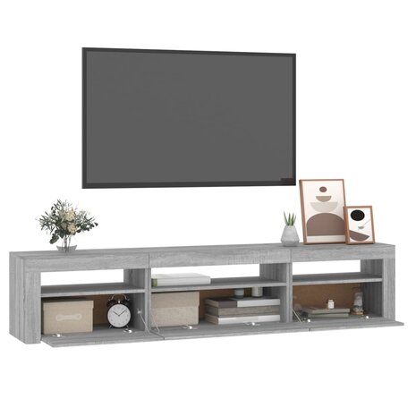 Tv-meubel met LED-verlichting 195x35x40 cm grijs sonoma eiken 6