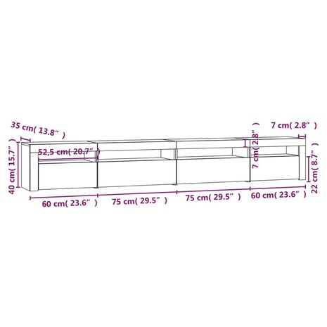 Tv-meubel met LED-verlichting 270x35x40 cm wit 12