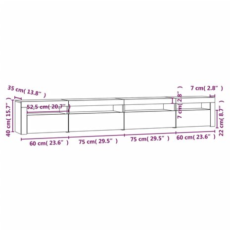 Tv-meubel met LED-verlichting 270x35x40 cm gerookt eikenkleurig 12