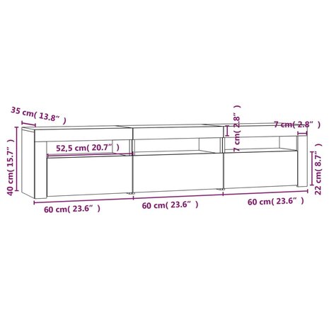 Tv-meubel met LED-verlichting 180x35x40 cm grijs sonoma eiken 12