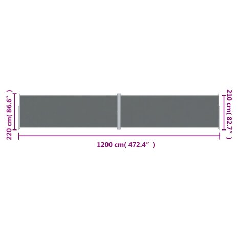 Windscherm uittrekbaar 220x1200 cm antracietkleurig 8