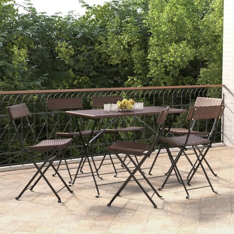 Bistrostoelen 6 st inklapbaar poly rattan en staal bruin 1