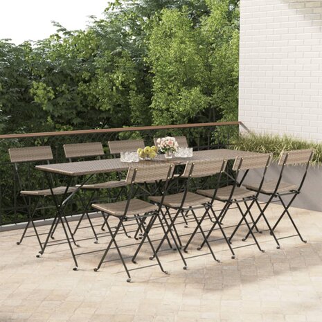 Bistrostoelen 8 st inklapbaar poly rattan en staal grijs 1