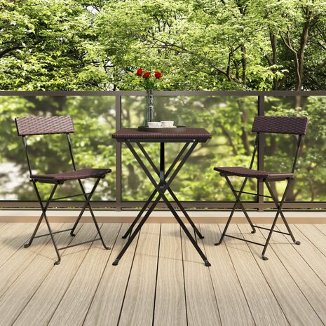 Bistrostoelen 2 st inklapbaar poly rattan en staal bruin 1