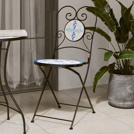 Bistrostoelen 2 st inklapbaar keramiek blauw en wit 1