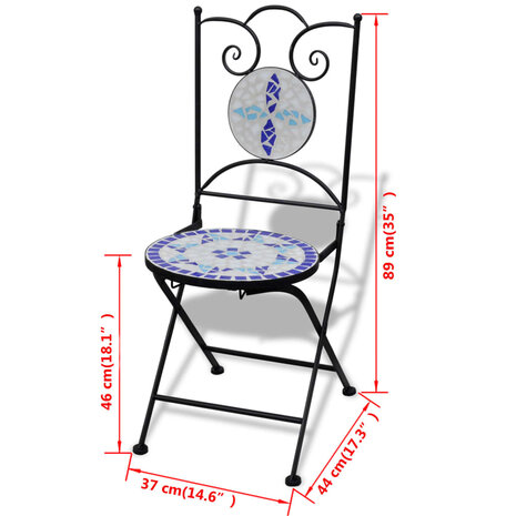 Bistrostoelen inklapbaar 2 st keramiek blauw en wit 7