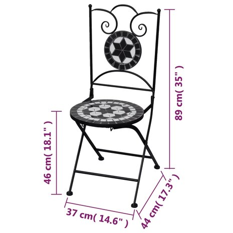 Bistrostoelen inklapbaar 2 st keramiek zwart en wit 7