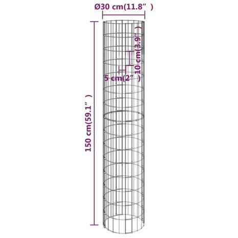 Gabion plantenbakken 3 st rond verhoogd Ø30x150 cm staal 7