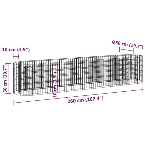 Gabion plantenbak verhoogd 260x50x50 cm gegalvaniseerd ijzer 8