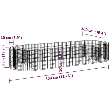 Gabion plantenbak verhoogd 300x100x50 cm gegalvaniseerd ijzer 8