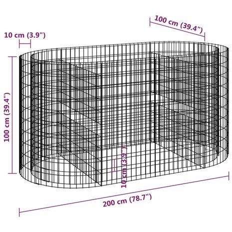 Gabion plantenbak verhoogd 200x100x100 cm gegalvaniseerd ijzer 8