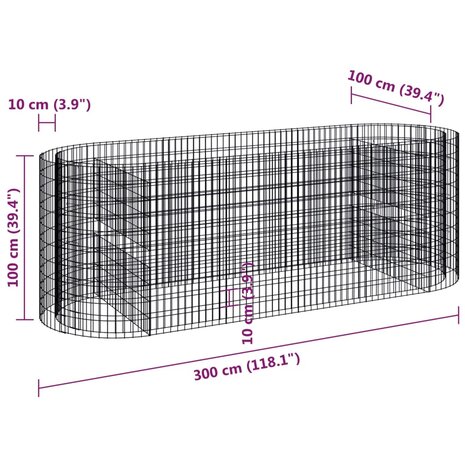 Gabion plantenbak verhoogd 300x100x100 cm gegalvaniseerd ijzer 8