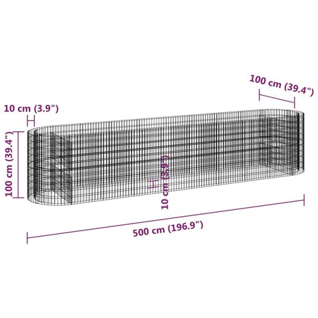 Gabion plantenbak verhoogd 500x100x100 cm gegalvaniseerd ijzer 8