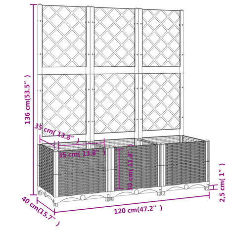 Plantenbak met latwerk 120x40x136 cm polypropeen lichtgrijs 8