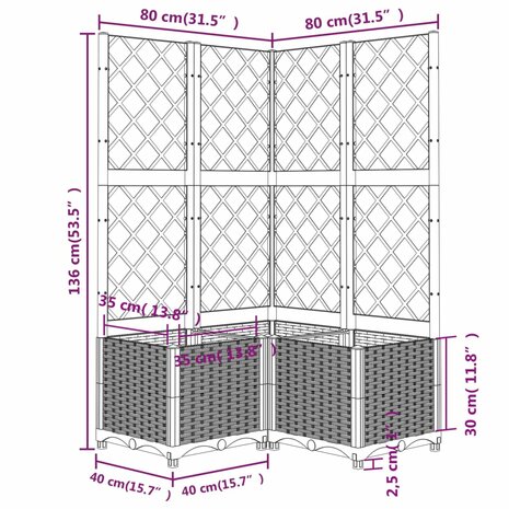 Plantenbak met latwerk 80x80x136 cm polypropeen lichtgrijs 8