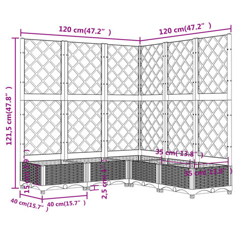 Plantenbak met latwerk 120x120x121,5 cm polypropeen lichtgrijs 8