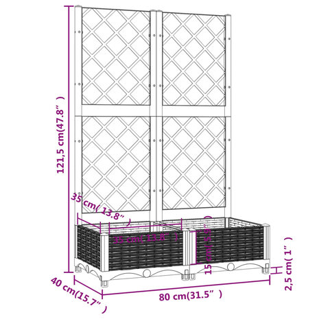 Plantenbak met latwerk 80x40x121,5 cm polypropeen 8