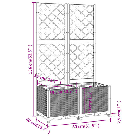 Plantenbak met latwerk 80x40x136 cm polypropeen wit 8