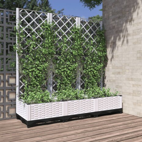 Plantenbak met latwerk 120x40x121,5 cm polypropeen wit 1