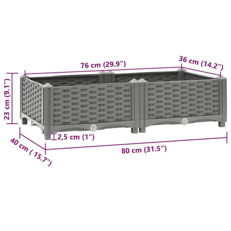 Plantenbak verhoogd 80x40x23 cm polypropeen 8